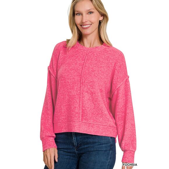 NWT FUCHSIA BRUSHED MELANGE HACCI HI-LOW HEM SWEATER - S/M - Picture 1 of 1
